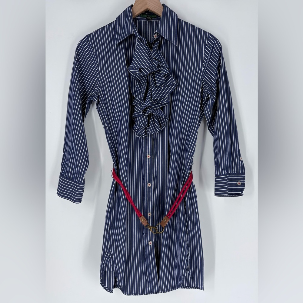 Ralph Lauren Vintage Navy Blue White Striped Shirt Dress